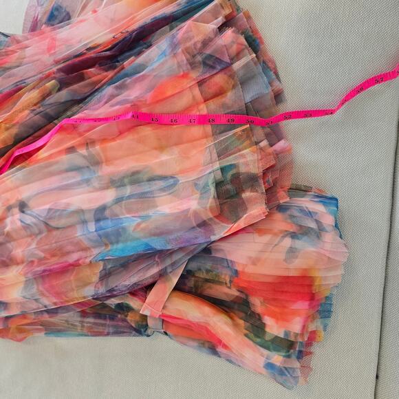 Hutch Coral Multi Swirl Strapless Pleated Fit Flare Belted Midi Dress Sz 14 - Picture 9 of 12